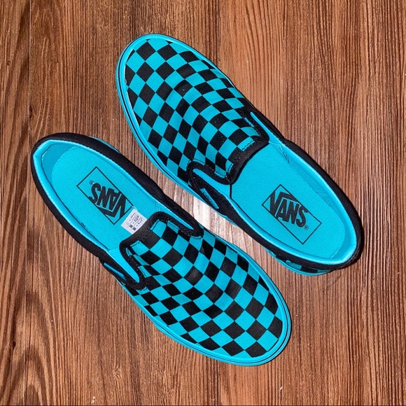 aqua and black checkered vans